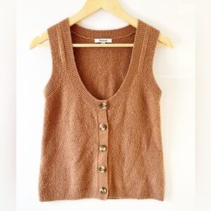 Madewell Kneale Brown Knit Sweater Vest Button-Front Size XXS Tan Knit Tank Top